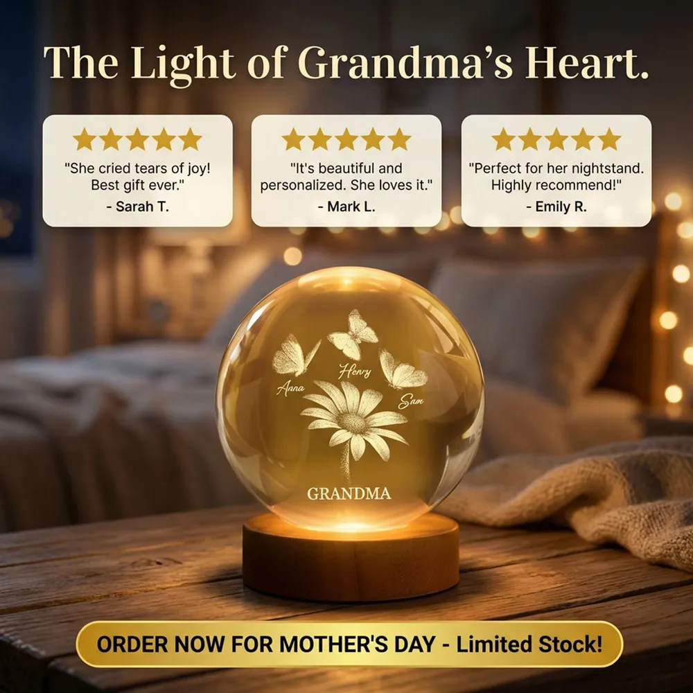Personalized Globe Lamp with Daisy & Butterflies, Cozy Nightstand Glow, Unique Gift for Grandma - Image 6