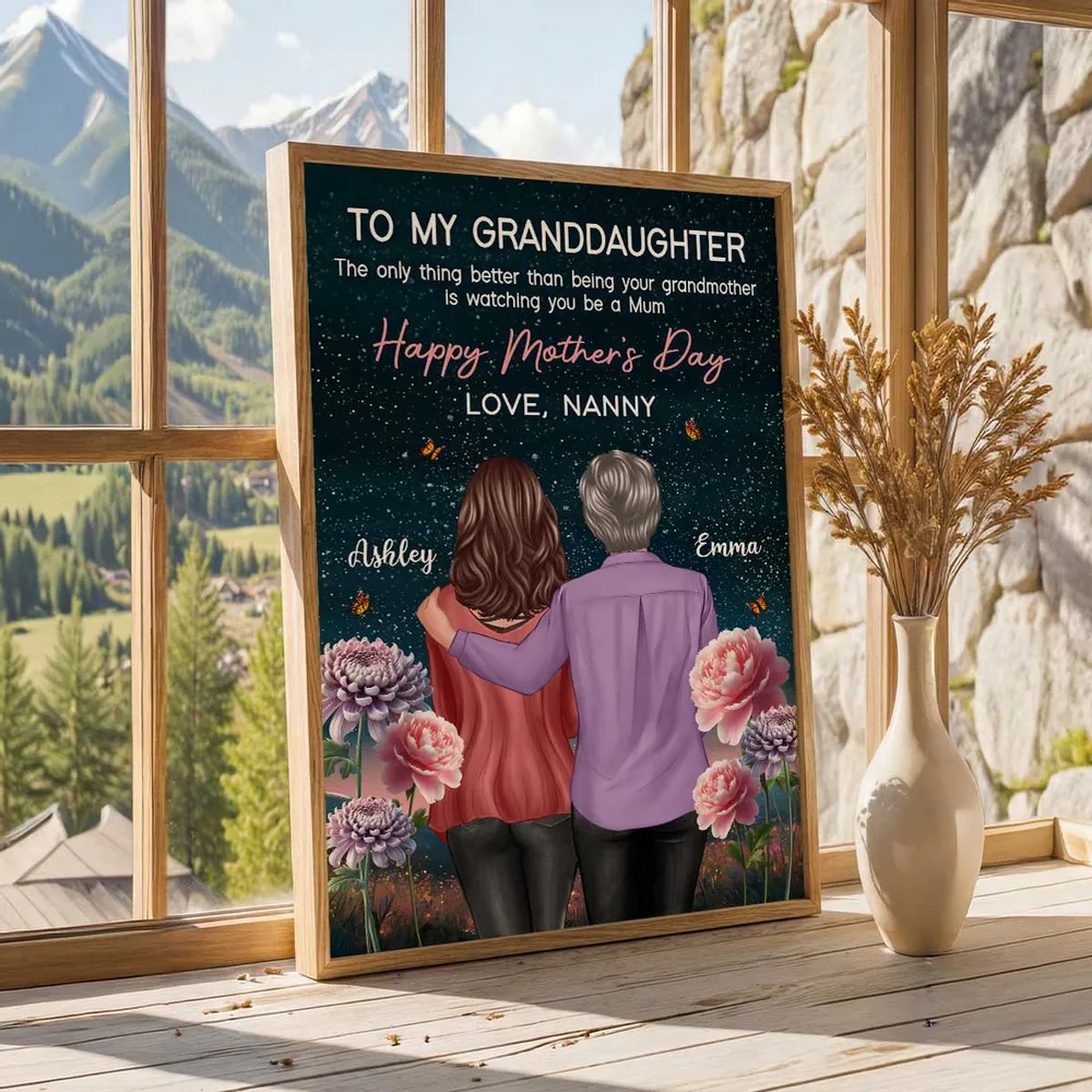 Personalized Mother's Day Poster for Granddaughter, Grandma and Granddaughter Hugging Under Starry Sky, Unique Gift - Image 2
