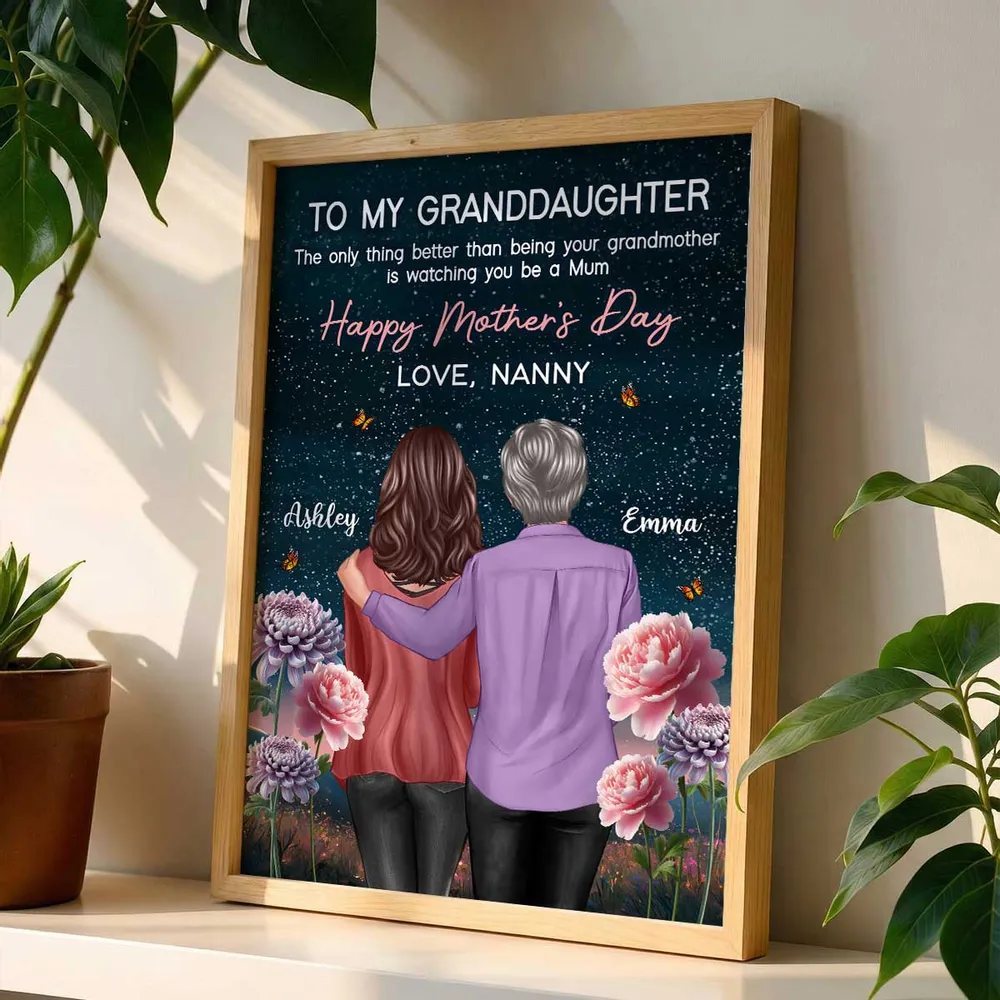 Personalized Mother's Day Poster for Granddaughter, Grandma and Granddaughter Hugging Under Starry Sky, Unique Gift - Image 3