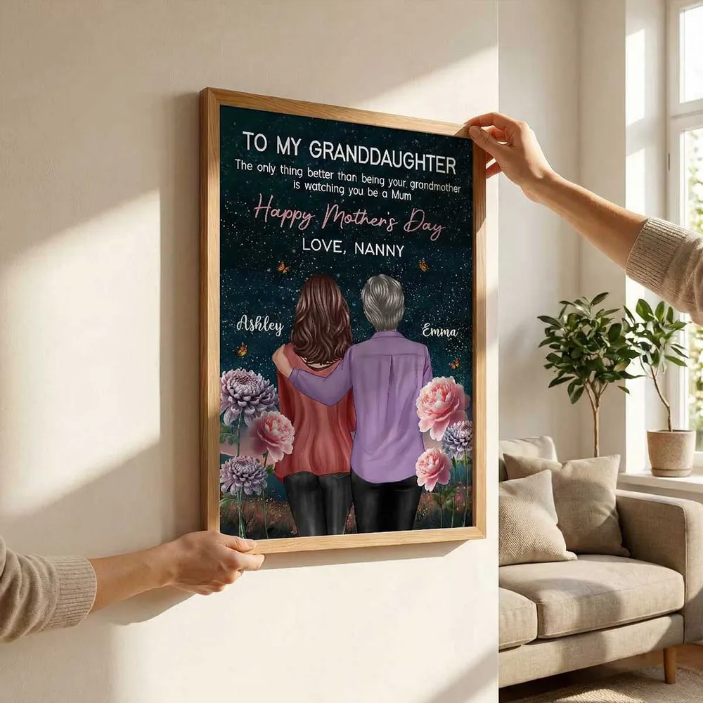 Personalized Mother's Day Poster for Granddaughter, Grandma and Granddaughter Hugging Under Starry Sky, Unique Gift - Image 8