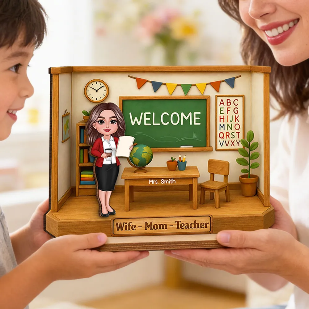 Personalized 2-Layer Wooden Plaque, Classroom Welcome Teacher Scene, Unique Gift for Teacher Mom with Heartfelt Vibe - Image 5
