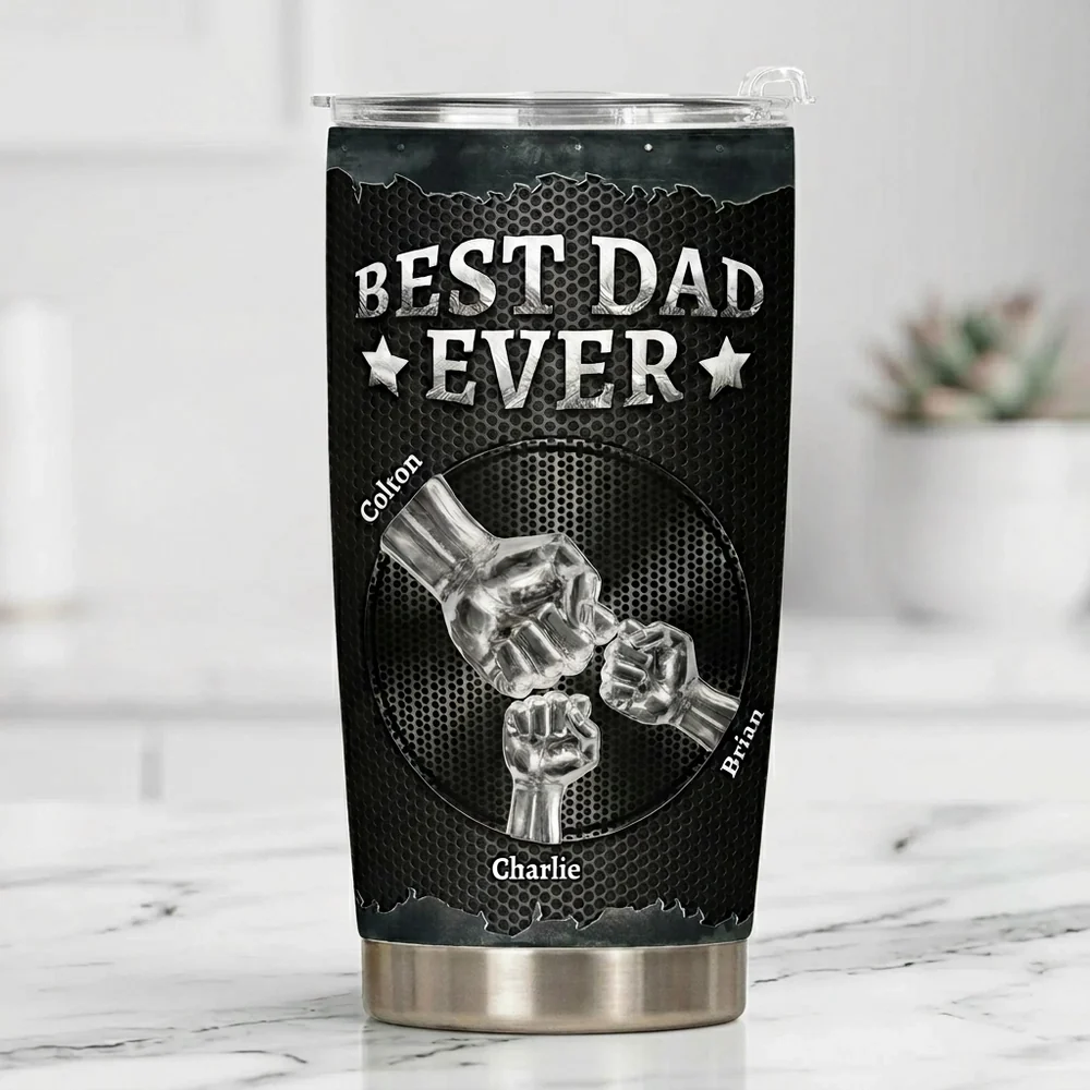 Personalized Best Dad Ever Insulated Travel Tumbler with Fist Bump Design, Unique Father's Day Gift for Dad