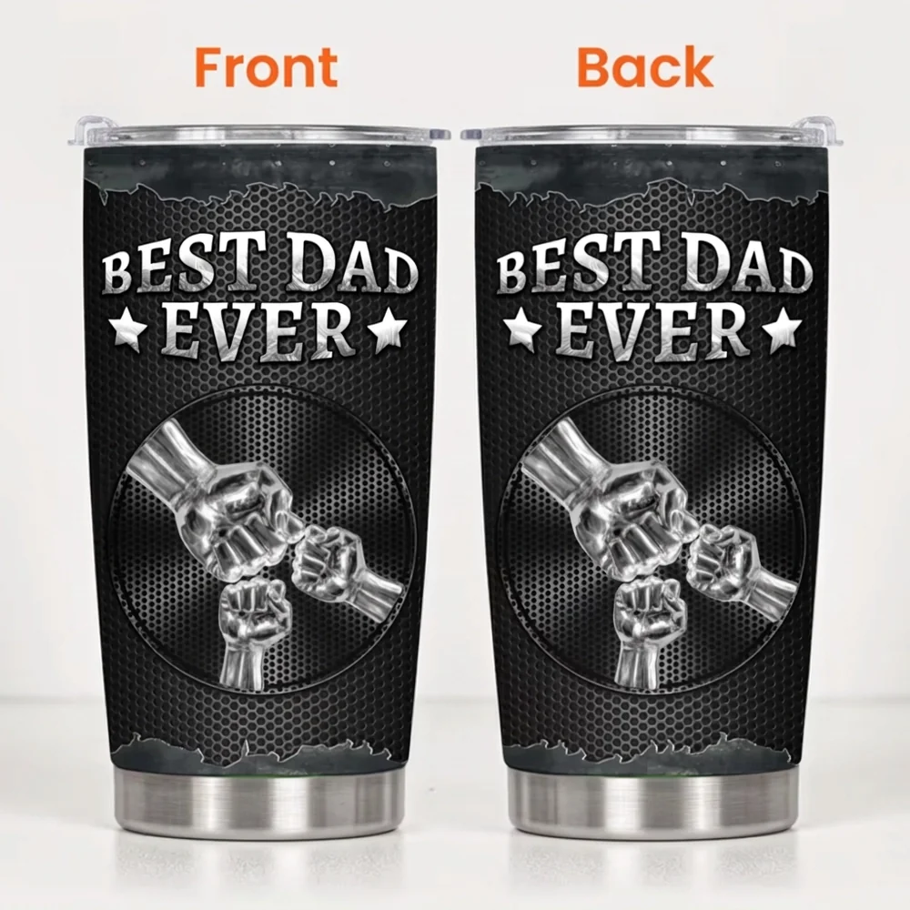Personalized Best Dad Ever Insulated Travel Tumbler with Fist Bump Design, Unique Father's Day Gift for Dad - Image 3