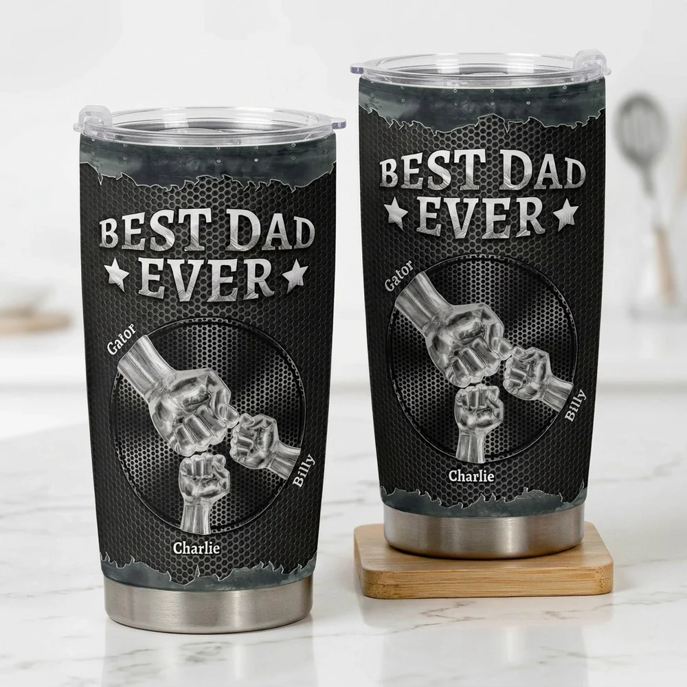 Personalized Best Dad Ever Insulated Travel Tumbler with Fist Bump Design, Unique Father's Day Gift for Dad - Image 4