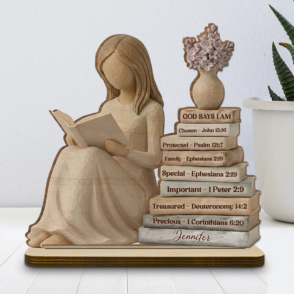 Personalized 2-Layer Wooden Plaque God Says I Am Book Stack Design for Nursery or Living Room, Unique Faith Gift for Her - Image 5
