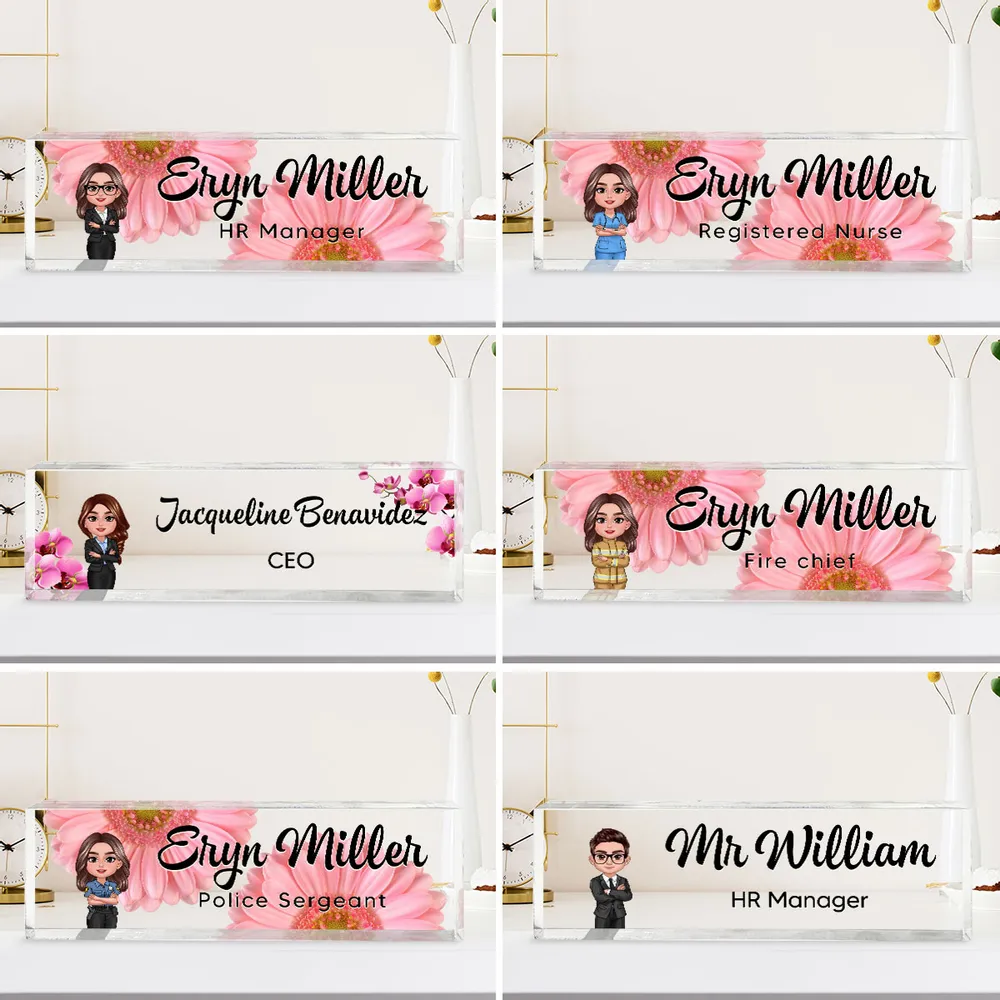 Personalized Rectangle Acrylic Block Plaque with Daisy Office Character, Unique Desk Decor Gift for Coworker or Boss - Image 7