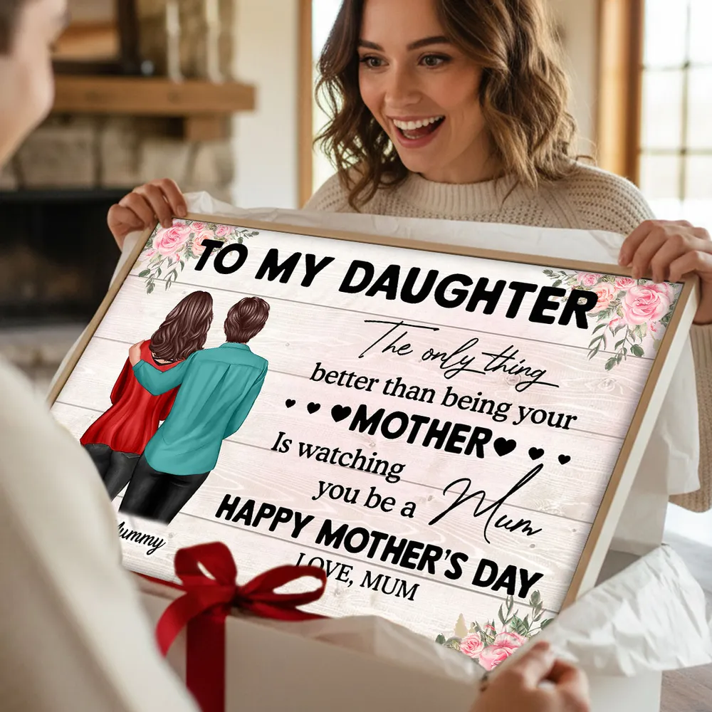 Personalized Mother's Day Message Poster with Mom and Daughter Hugging Illustration, Floral Wall Art, Unique Gift for Daughter - Image 6