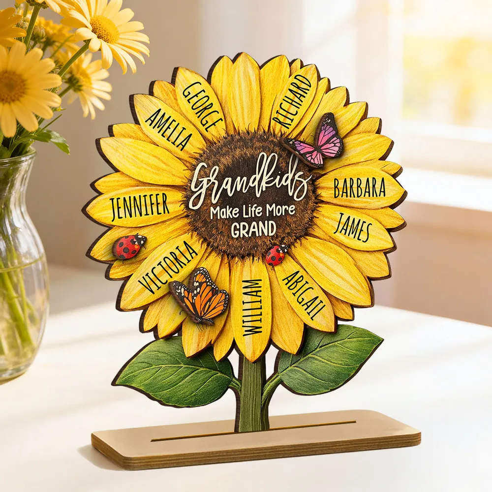 Personalized Sunflower 2-Layer Wooden Plaque for Grandma, Grandkids Make Life More Grand, Unique Gift for Her - Image 2