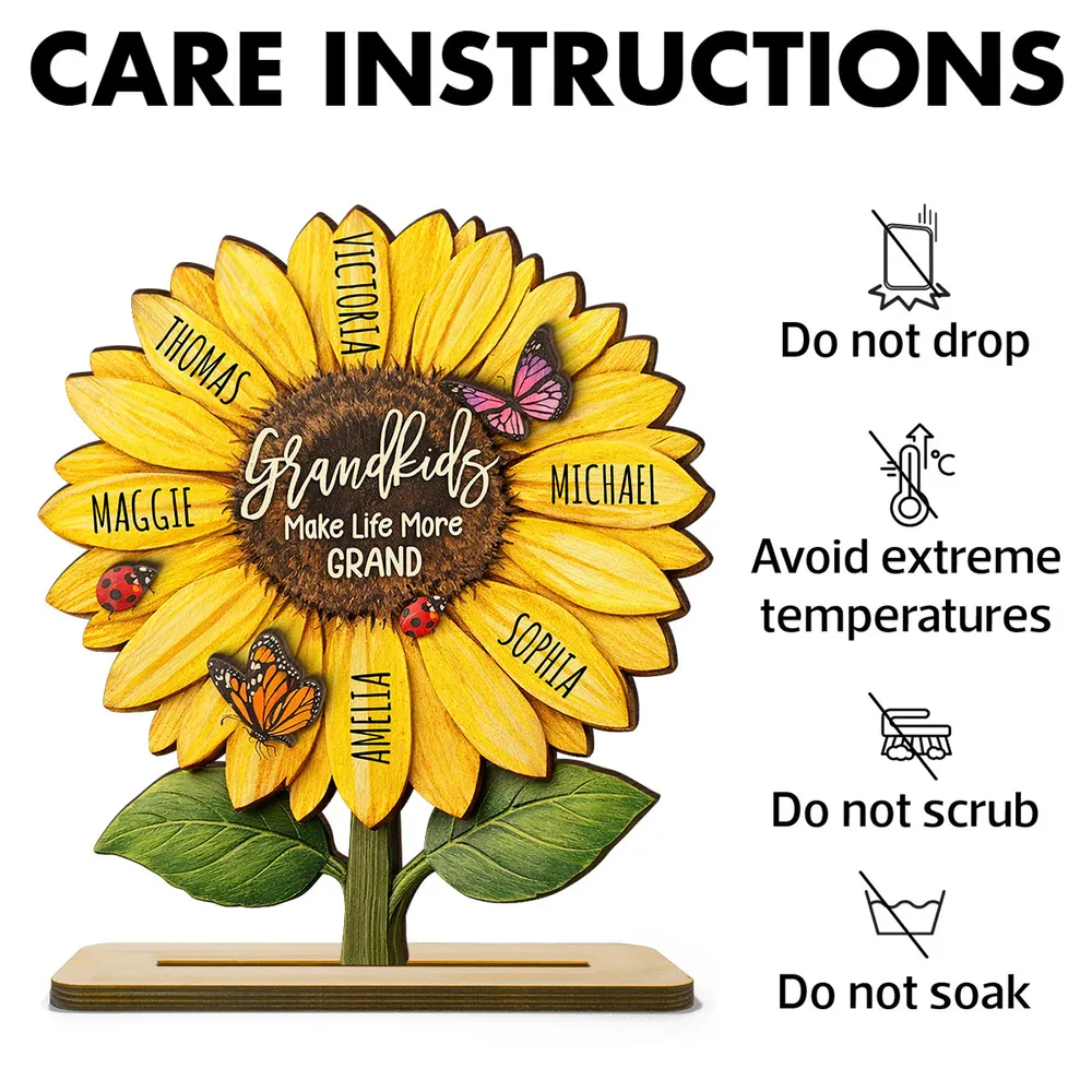 Personalized Sunflower 2-Layer Wooden Plaque for Grandma, Grandkids Make Life More Grand, Unique Gift for Her - Image 6