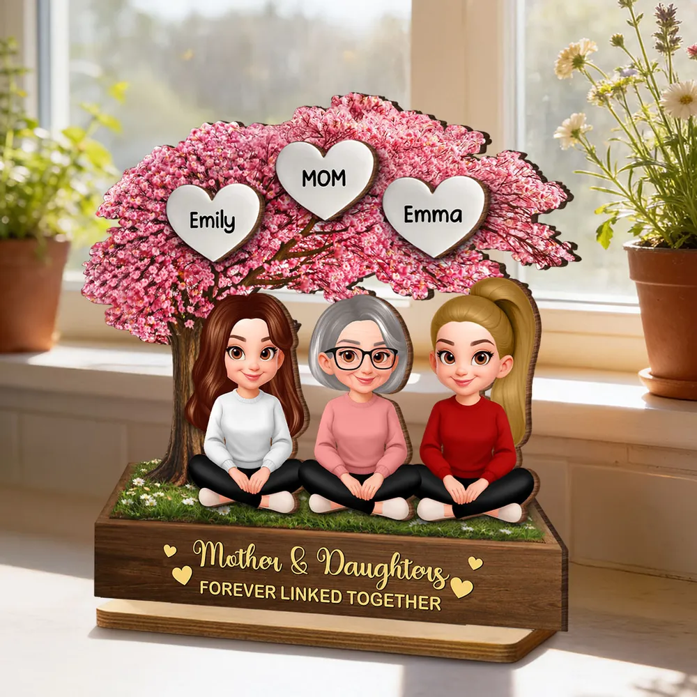 Personalized 2-Layer Wooden Plaque Mother & Daughter Under Pink Blossom Tree, Heartfelt Unique Gift for Mom - Image 9