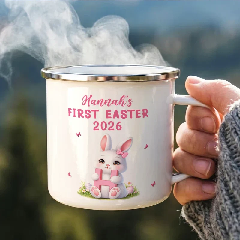 Personalized Easter Bunny Enamel Mug with Custom Initial, Cute Spring Gift for Kids or Family, Sweet Keepsake - Image 3