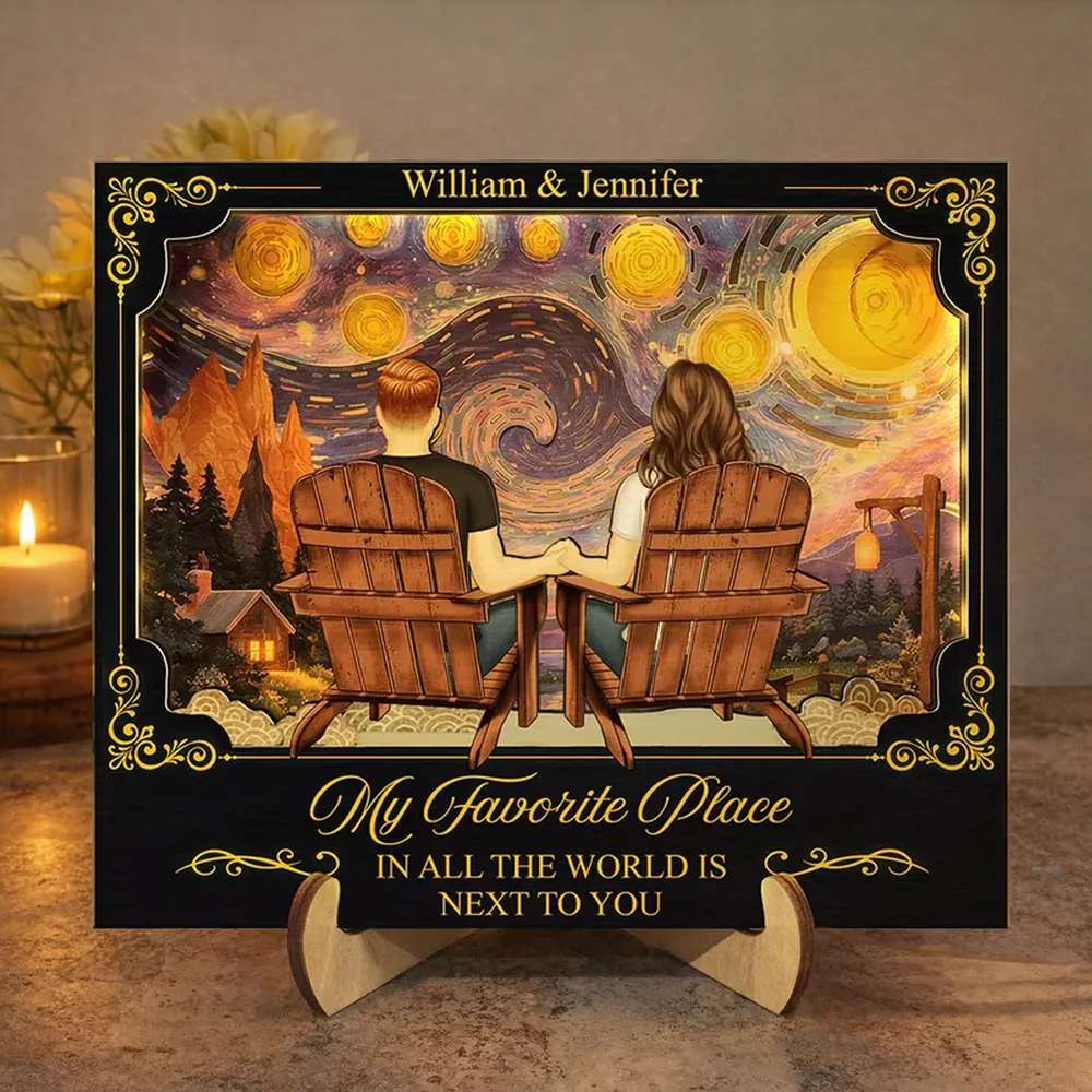 2-Layer Wooden LED Plaque Custom Printing 'My Favorite Place Is Next To You' Cozy Warm Light Couple Keepsake Gift