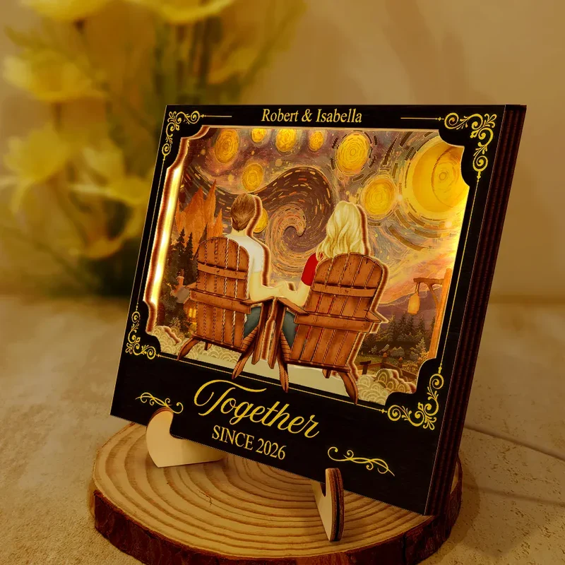 2-Layer Wooden LED Plaque Custom Printing 'My Favorite Place Is Next To You' Cozy Warm Light Couple Keepsake Gift - Image 2