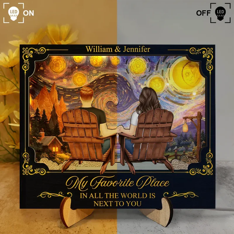 2-Layer Wooden LED Plaque Custom Printing 'My Favorite Place Is Next To You' Cozy Warm Light Couple Keepsake Gift - Image 3