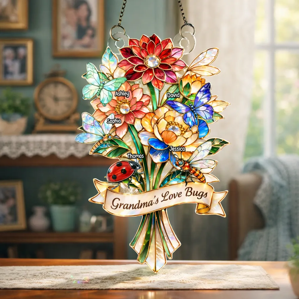 Personalized Acrylic Suncatcher Ornament Grandma's Love Bugs Bouquet for Window Decor, Unique Gift for Grandma - Image 3