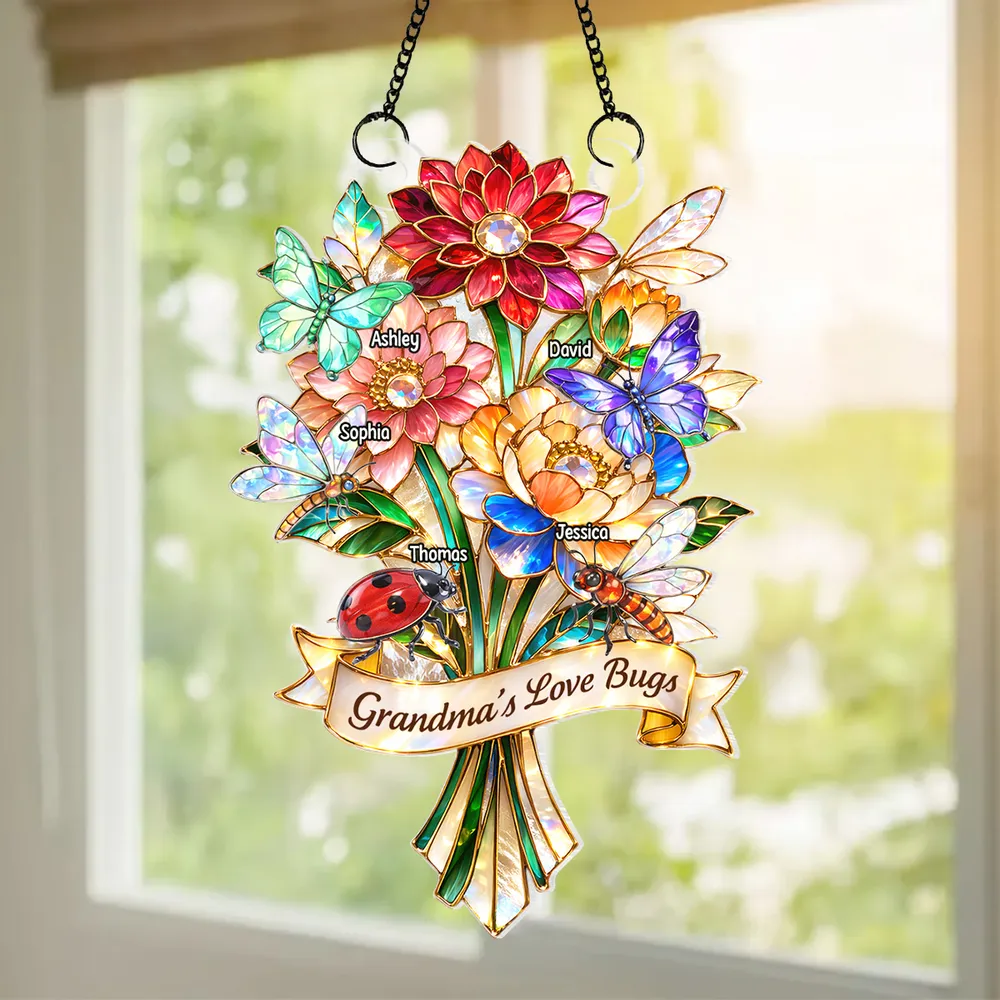 Personalized Acrylic Suncatcher Ornament Grandma's Love Bugs Bouquet for Window Decor, Unique Gift for Grandma - Image 4