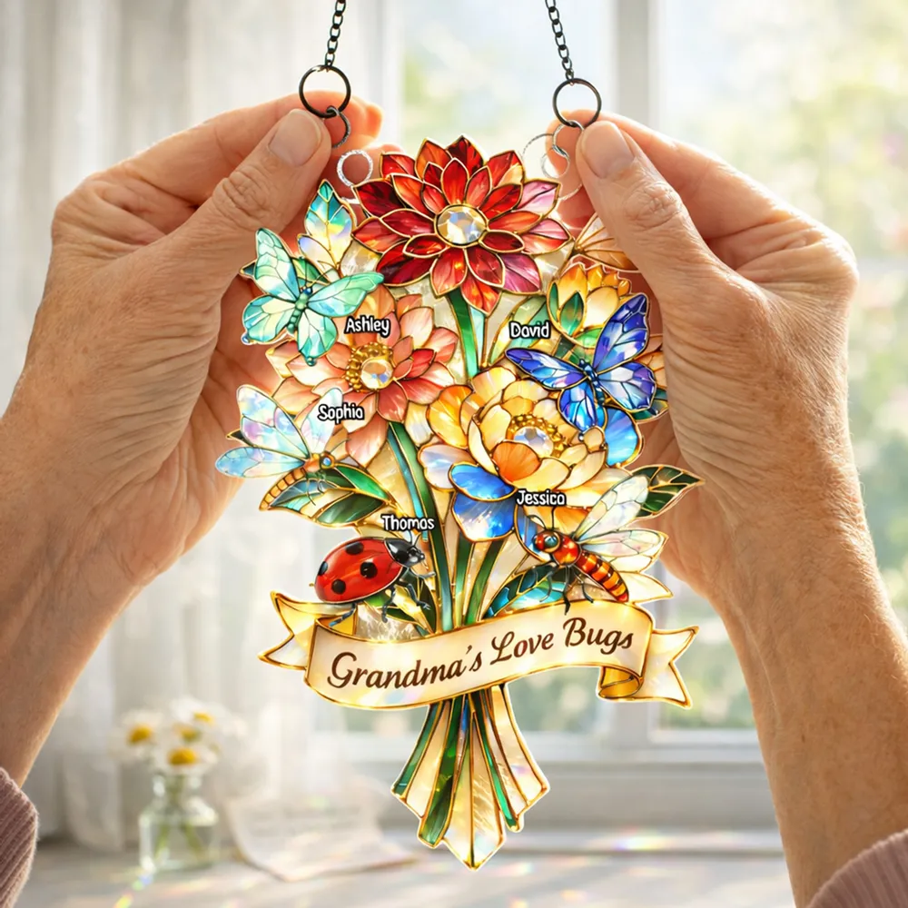 Personalized Acrylic Suncatcher Ornament Grandma's Love Bugs Bouquet for Window Decor, Unique Gift for Grandma - Image 5