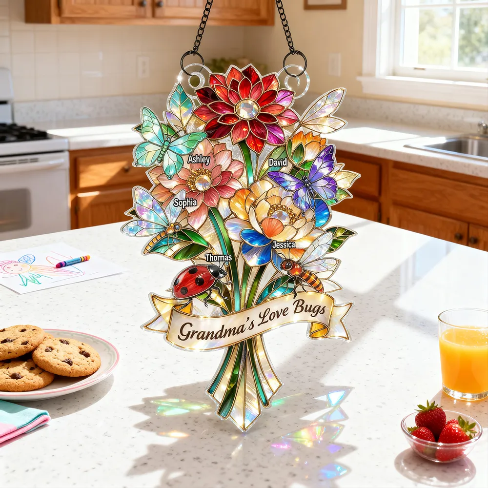 Personalized Acrylic Suncatcher Ornament Grandma's Love Bugs Bouquet for Window Decor, Unique Gift for Grandma - Image 6