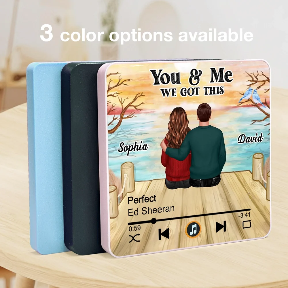 Personalized Acrylic Music Magnet with Couple Sitting by the Lake, You & Me We Got This, Unique Romantic Gift for Him or Her - Image 3