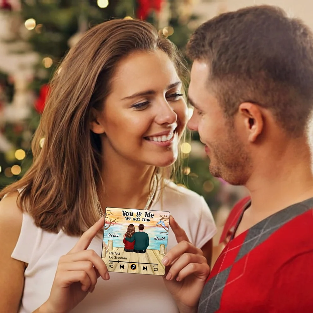 Personalized Acrylic Music Magnet with Couple Sitting by the Lake, You & Me We Got This, Unique Romantic Gift for Him or Her - Image 7