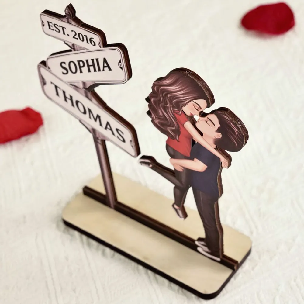 Personalized Street Sign Couple 2-Layer Wooden Plaque for Husband or Wife - Kissing Pose Keepsake, Unique Gift - Image 4