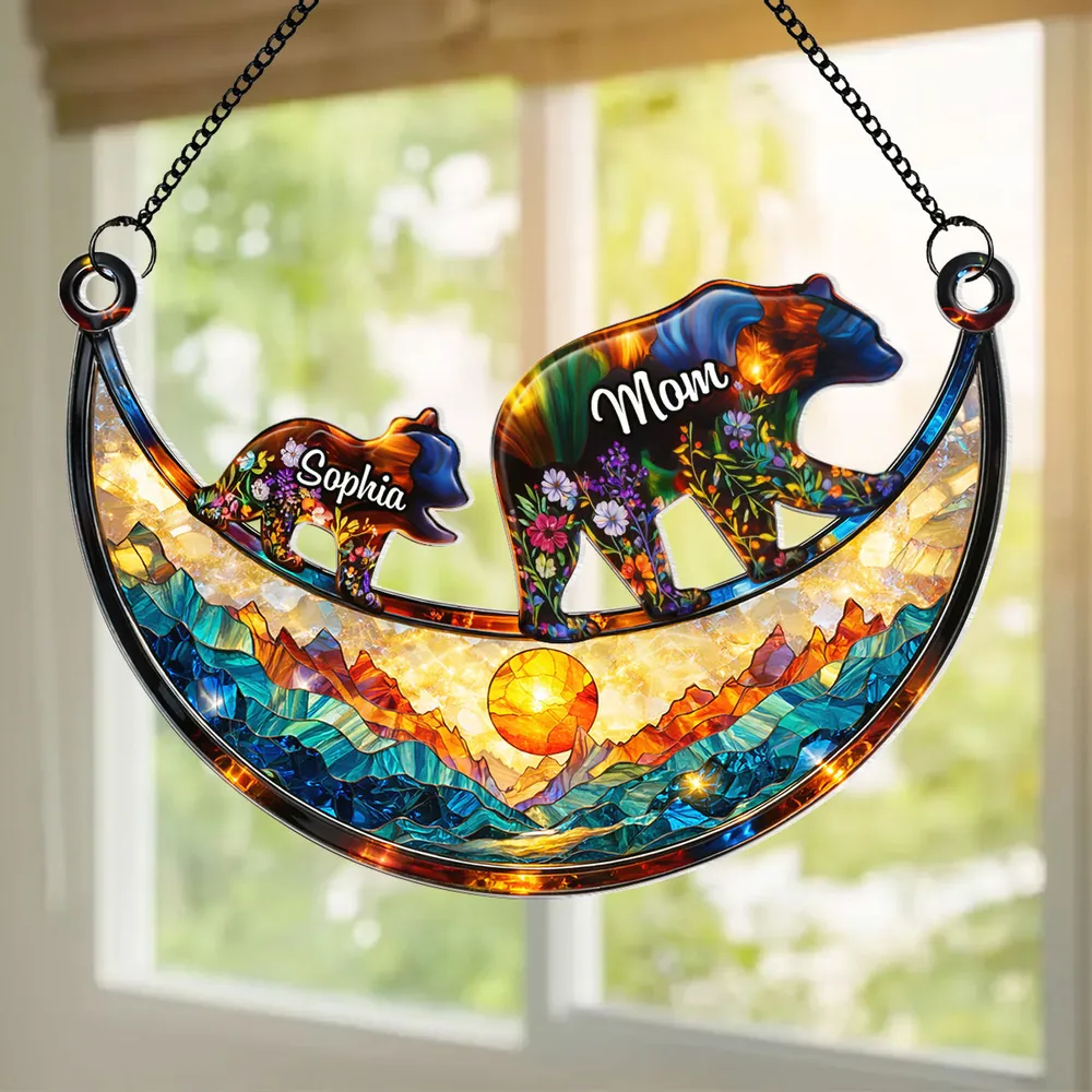 Personalized Mama Bear Acrylic Suncatcher Ornament, Colorful Stained Glass Style Window Decor, Unique Gift for Mom - Image 5