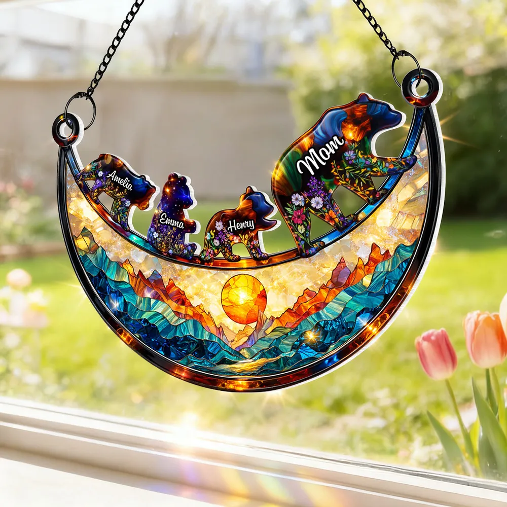 Personalized Mama Bear Acrylic Suncatcher Ornament, Colorful Stained Glass Style Window Decor, Unique Gift for Mom - Image 6