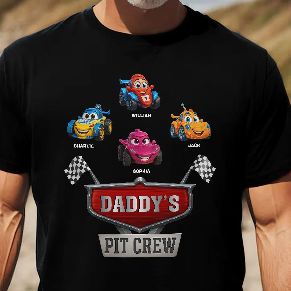 Personalized Daddy's Pit Crew Classic Tee with Cute Cartoon Race Cars - Unique Gift for Dad with a Fun Family Vibe - Image 2