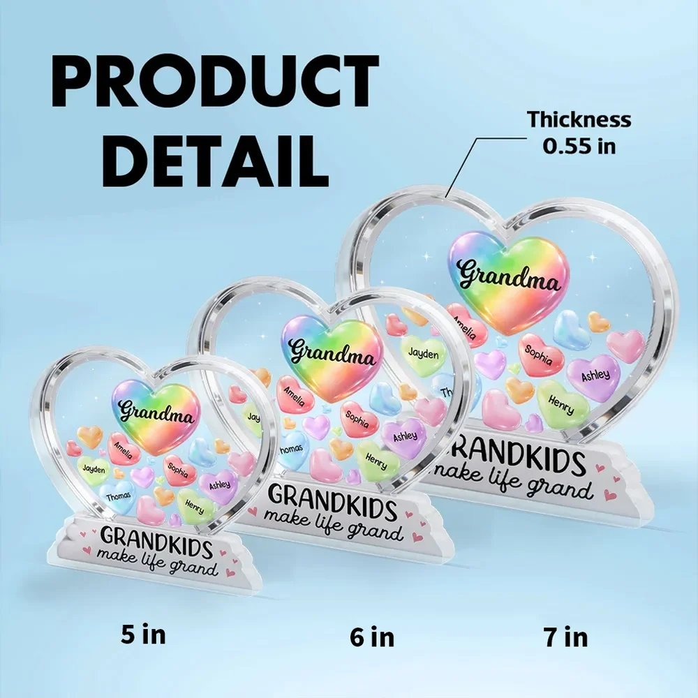 Personalized Shaped Acrylic Block Plaque for Grandma, Colorful Heart Grandkids Design, Sweet Shelf Decor, Unique Gift - Image 4