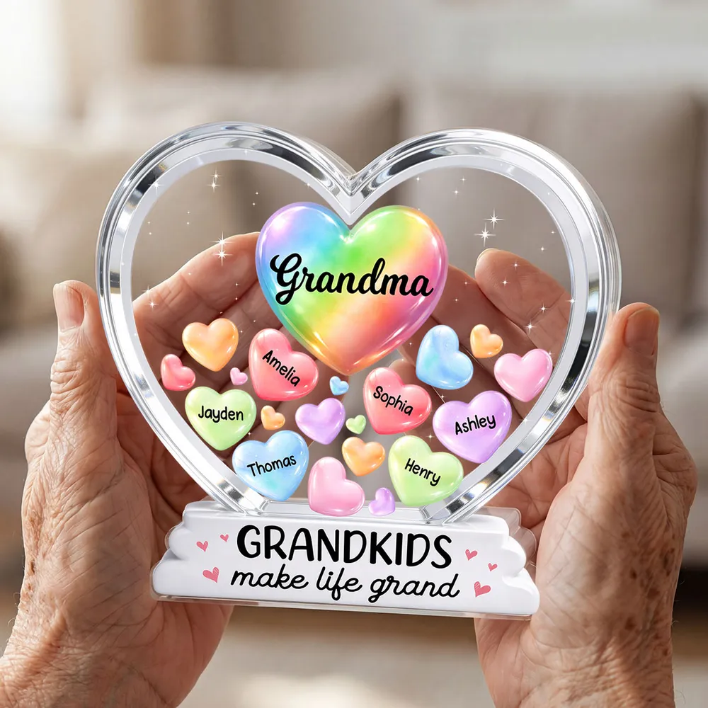 Personalized Shaped Acrylic Block Plaque for Grandma, Colorful Heart Grandkids Design, Sweet Shelf Decor, Unique Gift - Image 7