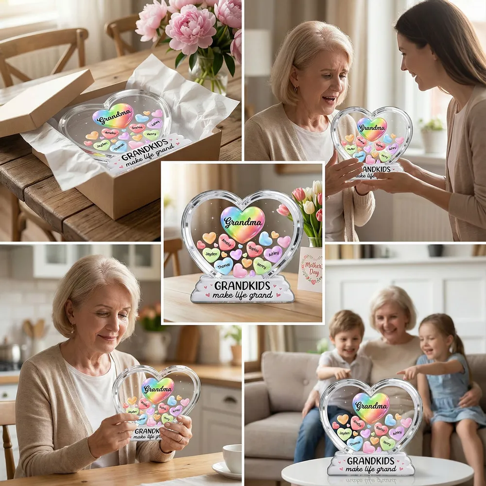 Personalized Shaped Acrylic Block Plaque for Grandma, Colorful Heart Grandkids Design, Sweet Shelf Decor, Unique Gift - Image 8