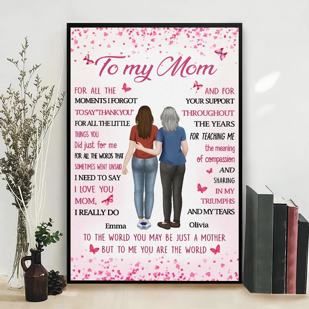 Personalized Mom Quote Poster, Custom Mother Daughter Hugging Wall Art, Pink Butterflies, Unique Gift for Mom - Image 3