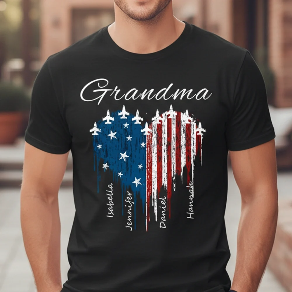 Personalized Grandma Classic Tee with USA Flag Heart - Unique Custom Gift for Fourth of July Pride - Image 2