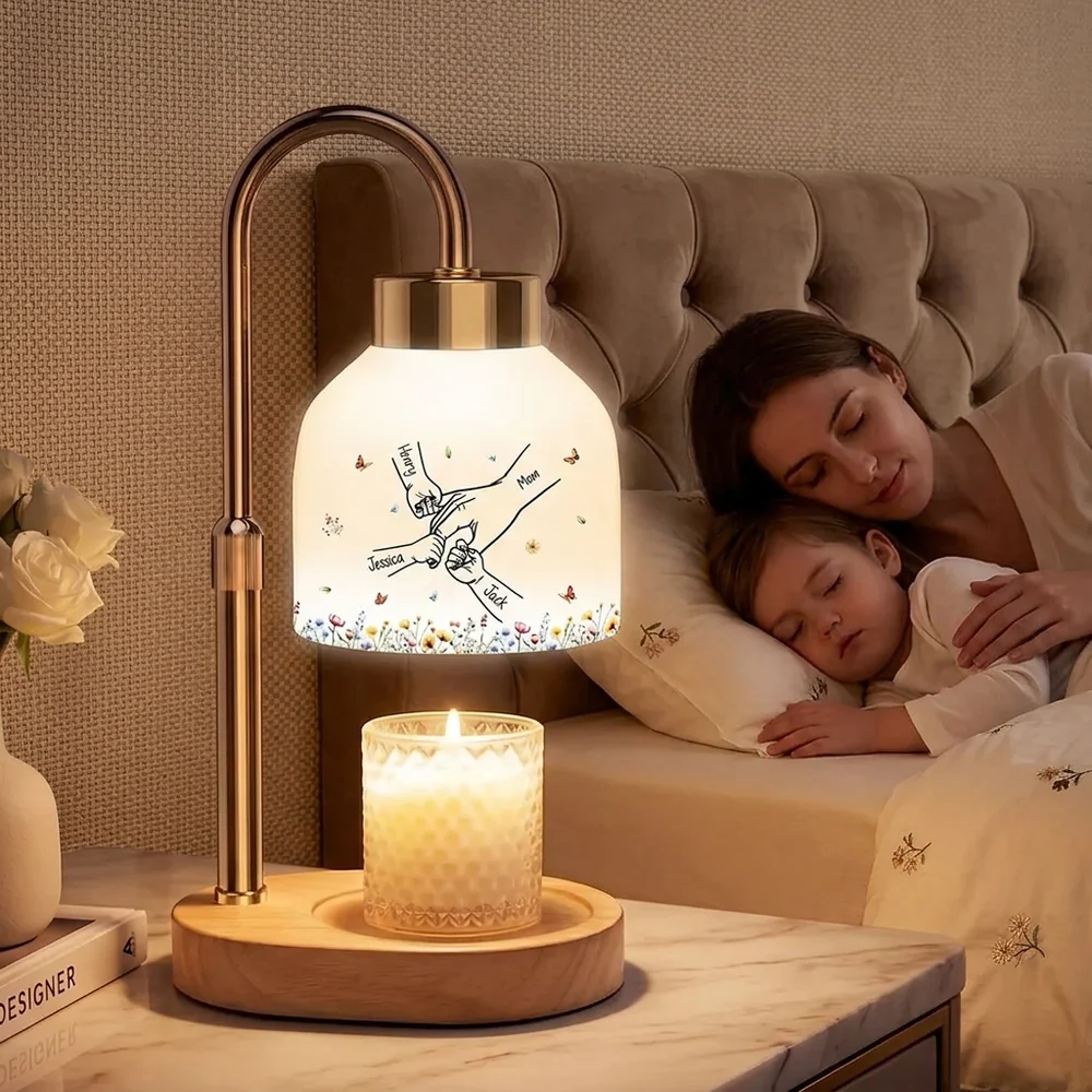 Personalized Candle Warmer Lamp with Grandma Mom Kids Holding Hands Outline, Cozy Bedroom Glow, Unique Gift for Grandma
