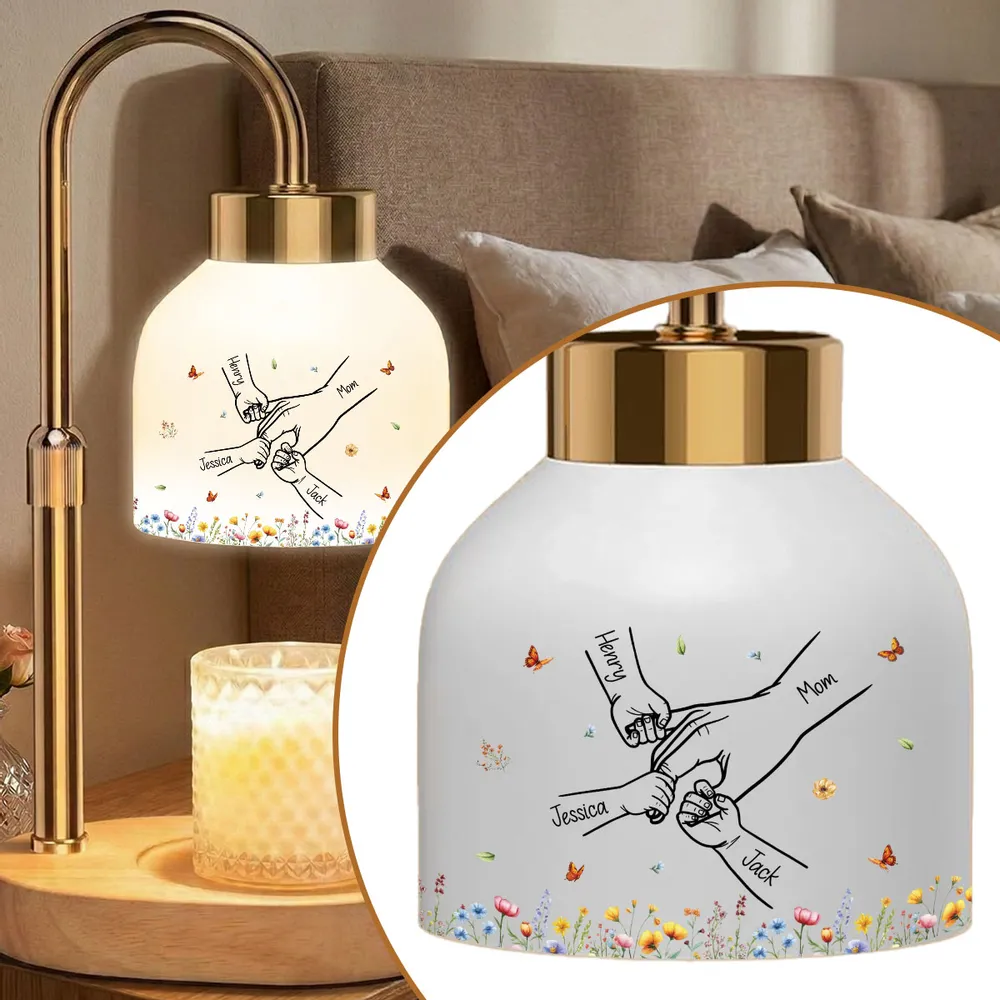 Personalized Candle Warmer Lamp with Grandma Mom Kids Holding Hands Outline, Cozy Bedroom Glow, Unique Gift for Grandma - Image 2