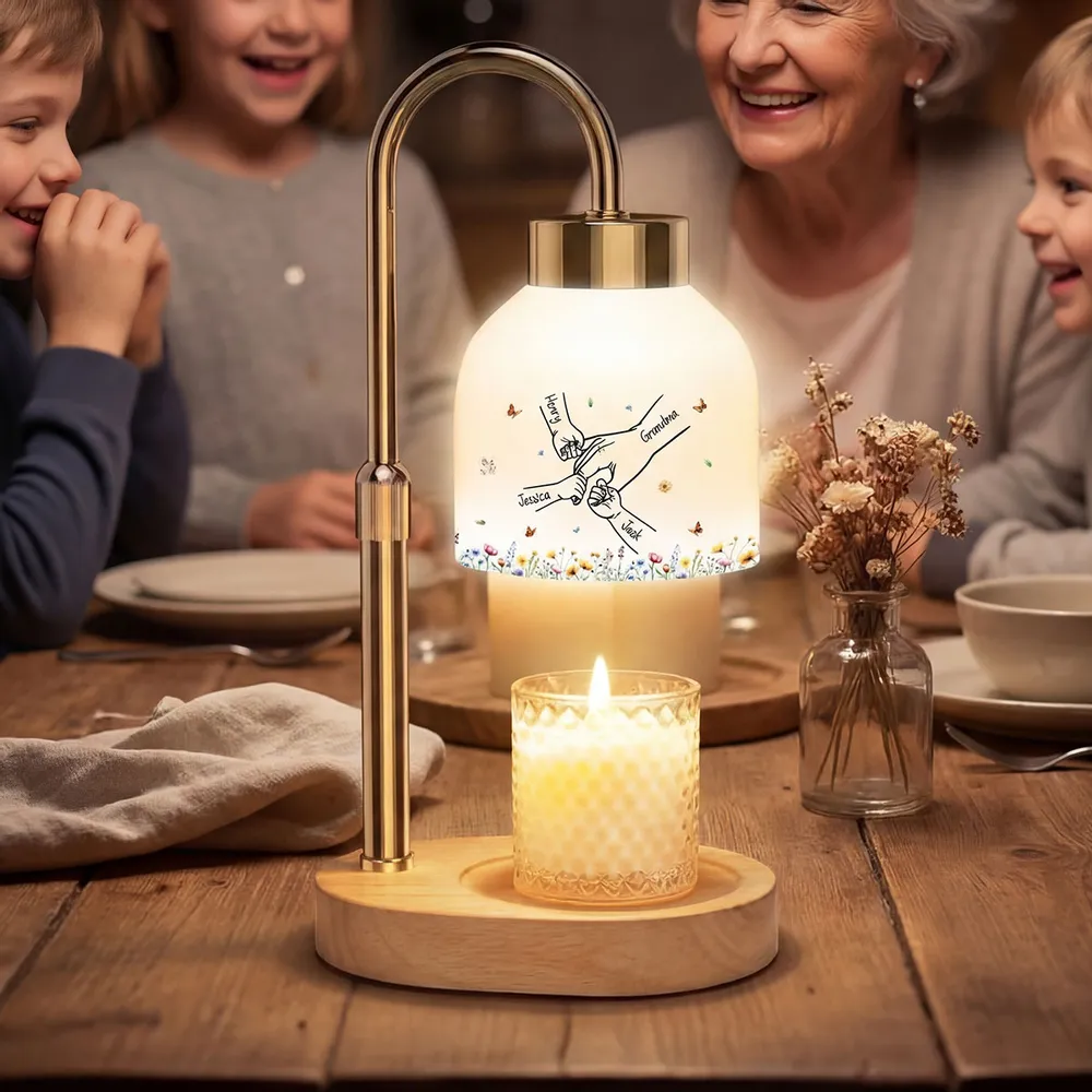 Personalized Candle Warmer Lamp with Grandma Mom Kids Holding Hands Outline, Cozy Bedroom Glow, Unique Gift for Grandma - Image 3