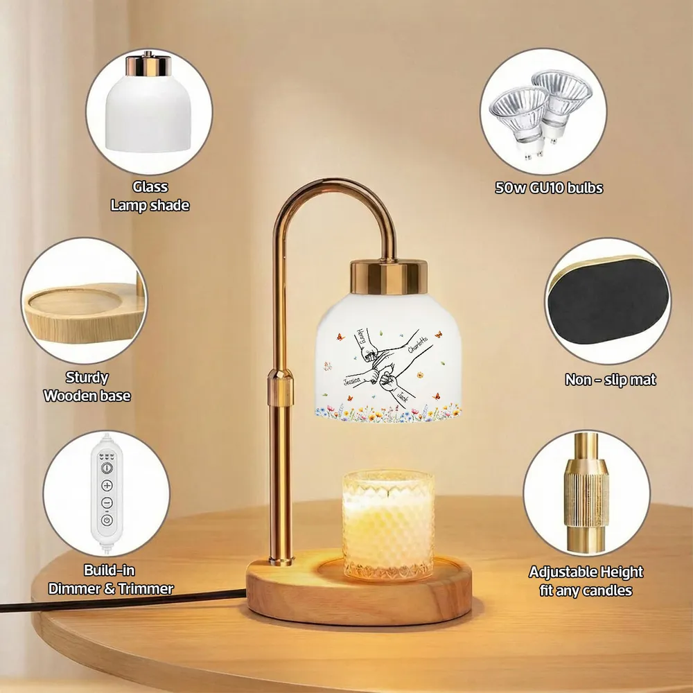 Personalized Candle Warmer Lamp with Grandma Mom Kids Holding Hands Outline, Cozy Bedroom Glow, Unique Gift for Grandma - Image 4