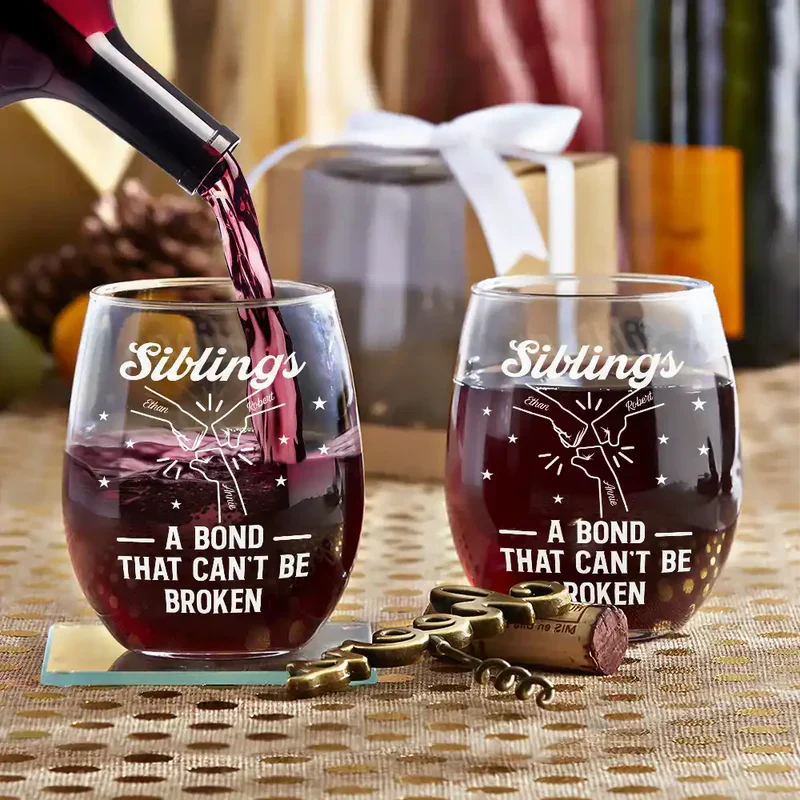 Personalized Brothers Wine Glass with Fist Bump Design Unique Gift for Brother A Bond That Can't Be Broken - Image 2