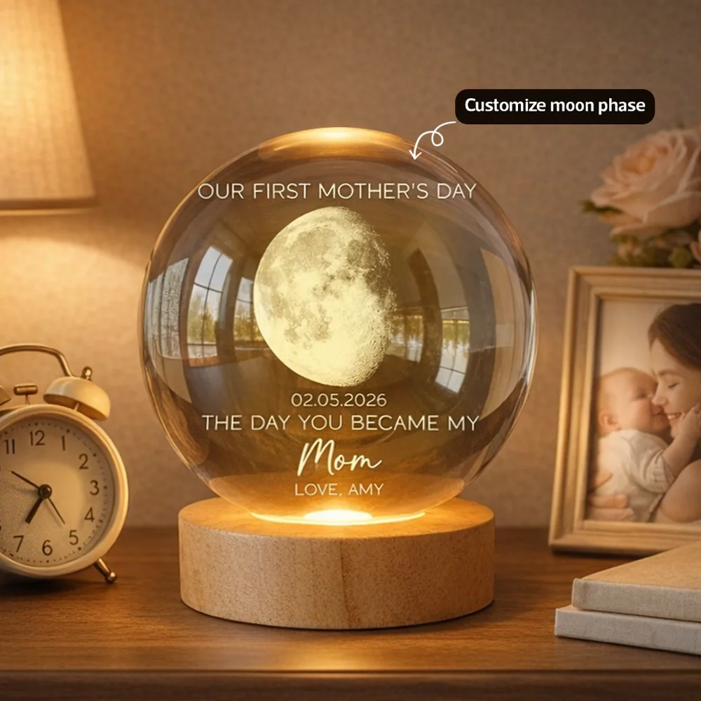 Personalized K5 Globe Lamp with Custom Moon Phase, First Mother's Day Keepsake Night Light, Unique Gift for Mom
