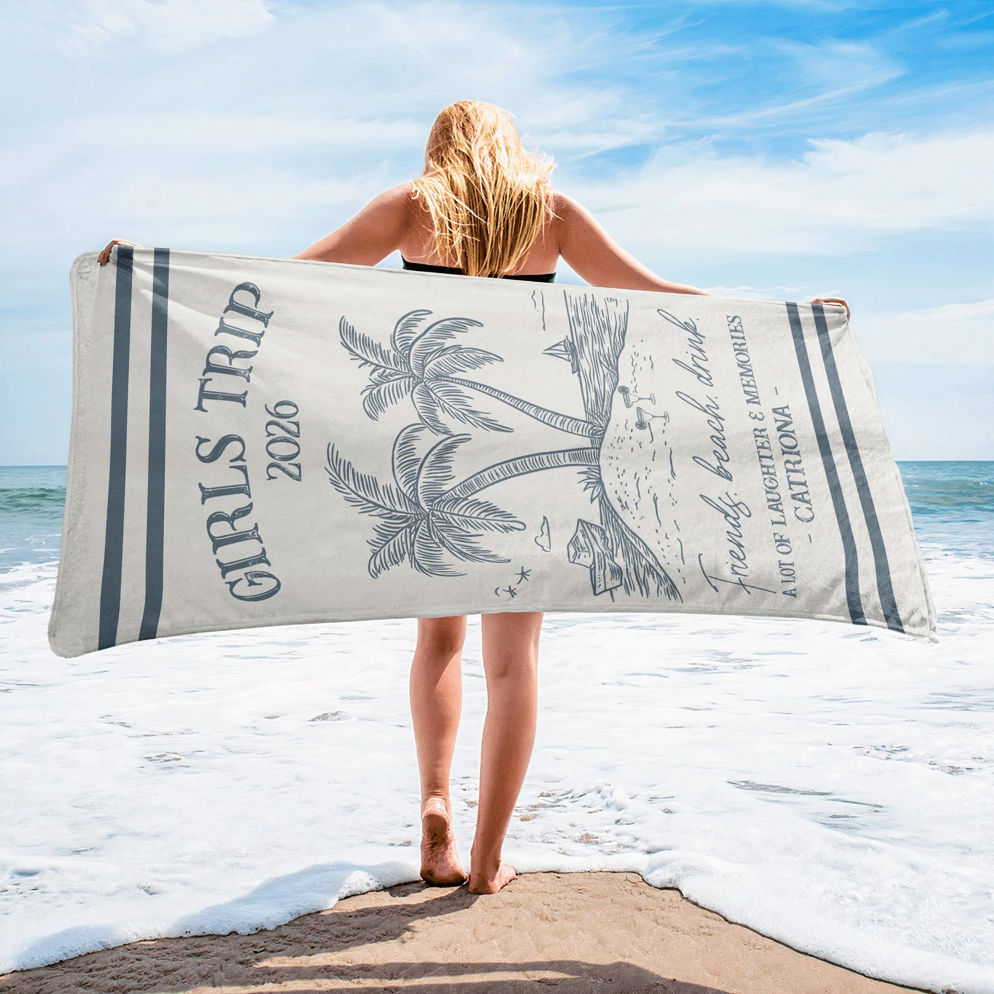 Personalized Beach Towel, Sun Sand Chill Coastal Design, A Unique Custom Gift for Family or Friends - Image 3