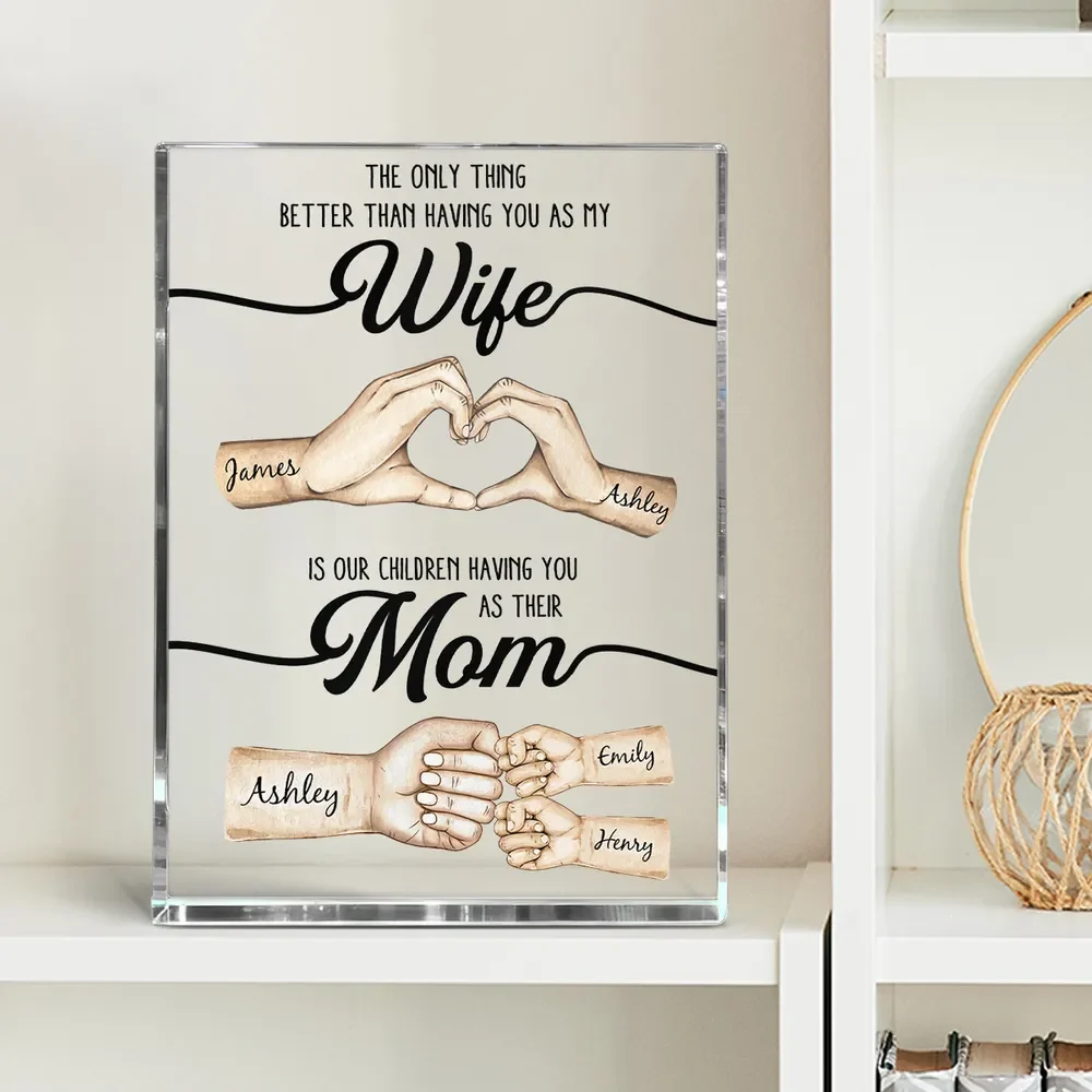 Rectangle Acrylic Block Plaque Personalized for Wife, Sweet Mom Keepsake with Hand Heart and Fist Bump Art, Unique Gift - Image 6