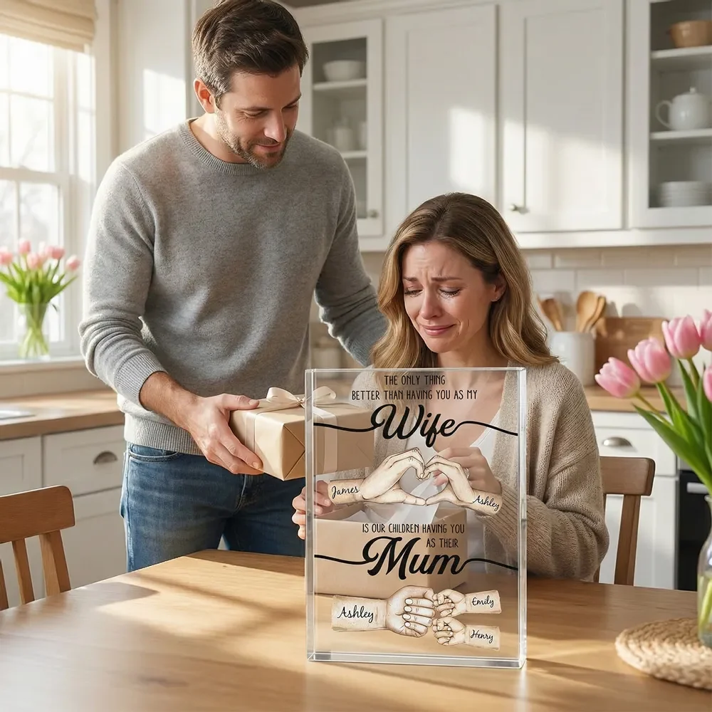Rectangle Acrylic Block Plaque Personalized for Wife, Sweet Mom Keepsake with Hand Heart and Fist Bump Art, Unique Gift - Image 7