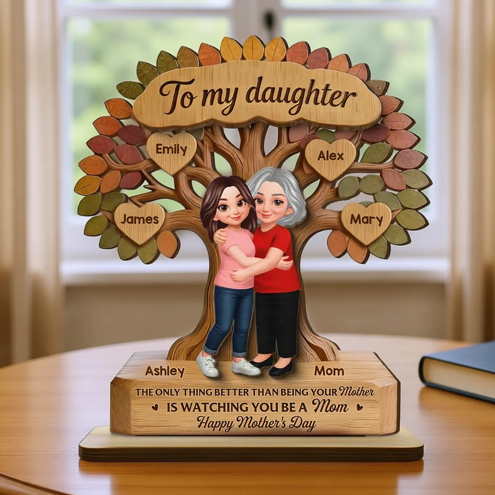 Personalized 2-Layer Wooden Plaque Tree of Life Mom & Daughter Hugging - Unique Mother's Day Gift, Family Keepsake Decor