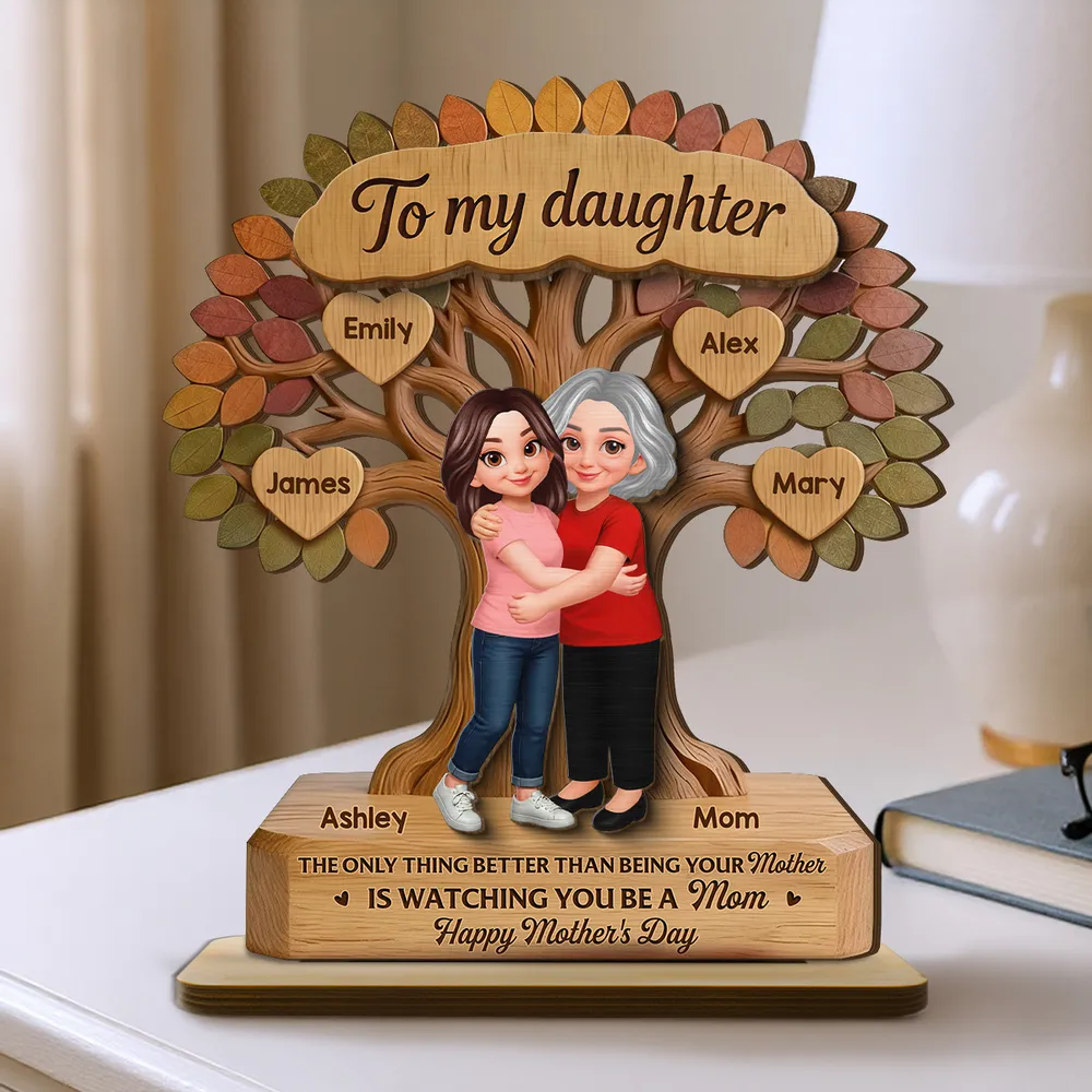 Personalized 2-Layer Wooden Plaque Tree of Life Mom & Daughter Hugging - Unique Mother's Day Gift, Family Keepsake Decor - Image 2