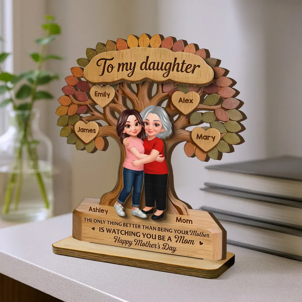 Personalized 2-Layer Wooden Plaque Tree of Life Mom & Daughter Hugging - Unique Mother's Day Gift, Family Keepsake Decor - Image 3