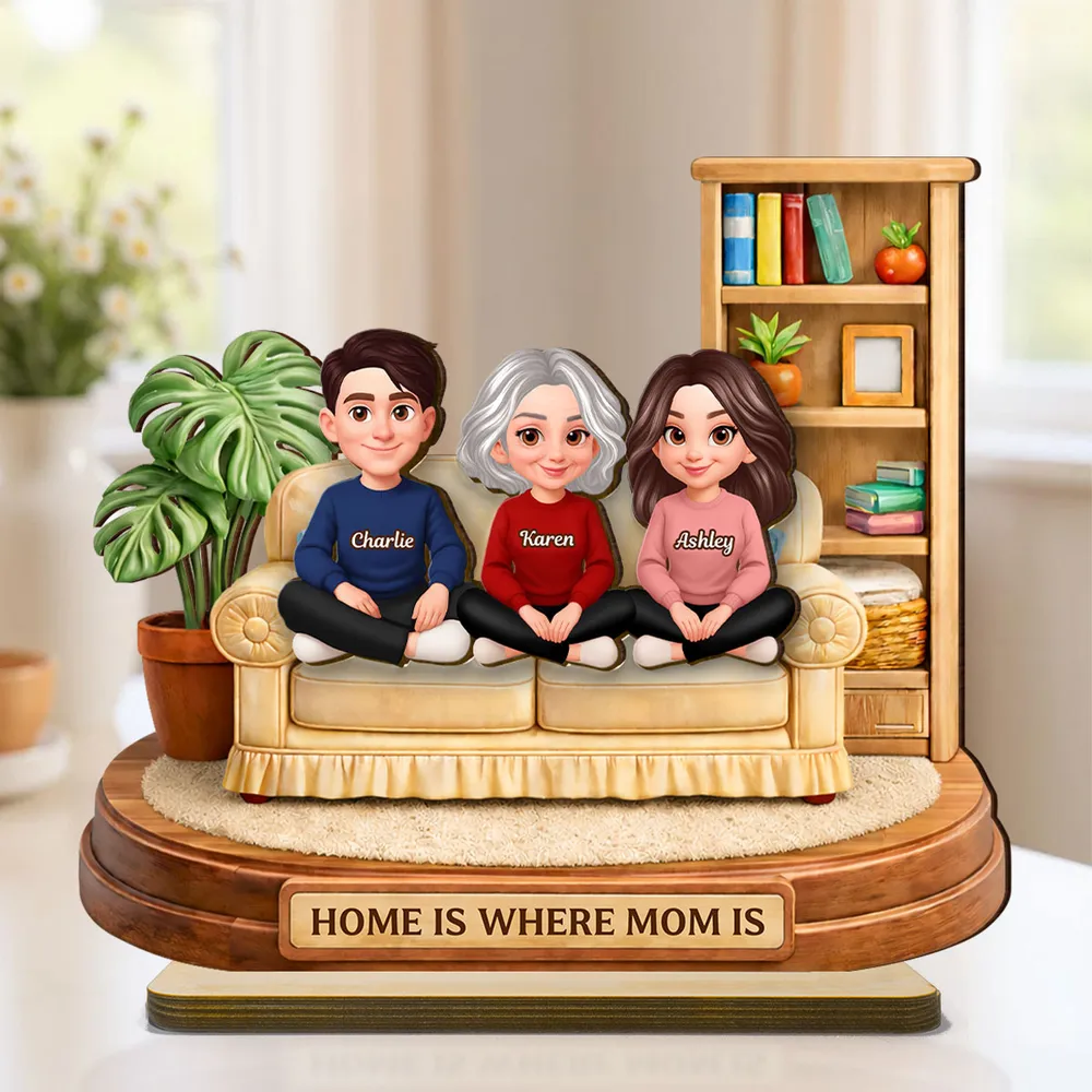 Personalized 2-Layer Wooden Plaque, Home Is Where Mom Is Couch Family Scene, Unique Gift for Mom - Image 7