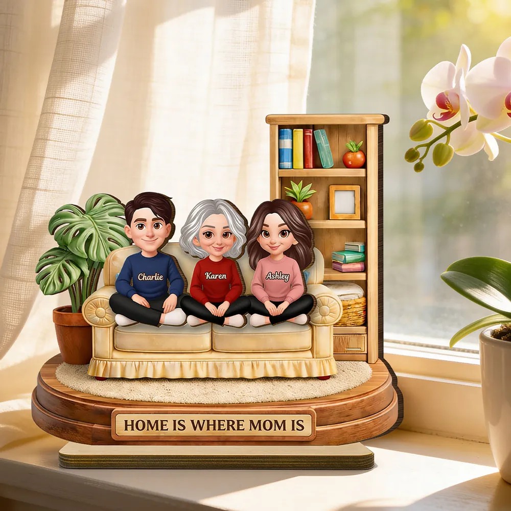 Personalized 2-Layer Wooden Plaque, Home Is Where Mom Is Couch Family Scene, Unique Gift for Mom - Image 8