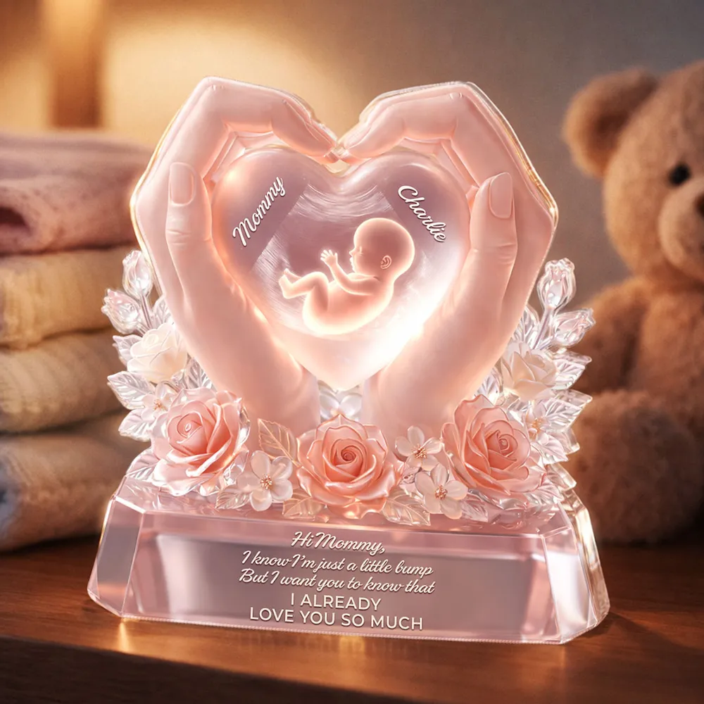 Personalized Shaped Acrylic Block Plaque with Baby Bump Love Quote, Sweet Nursery Shelf Decor, Unique Gift for Mom - Image 3