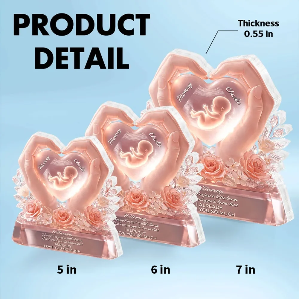 Personalized Shaped Acrylic Block Plaque with Baby Bump Love Quote, Sweet Nursery Shelf Decor, Unique Gift for Mom - Image 4