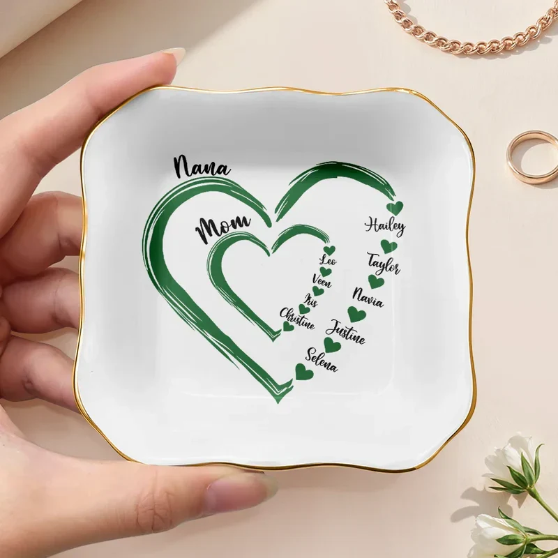 Personalized Heart Jewelry Dish Ring Holder for Mom Grandma, Sweet Family Keepsake Tray, Unique Gift - Image 4